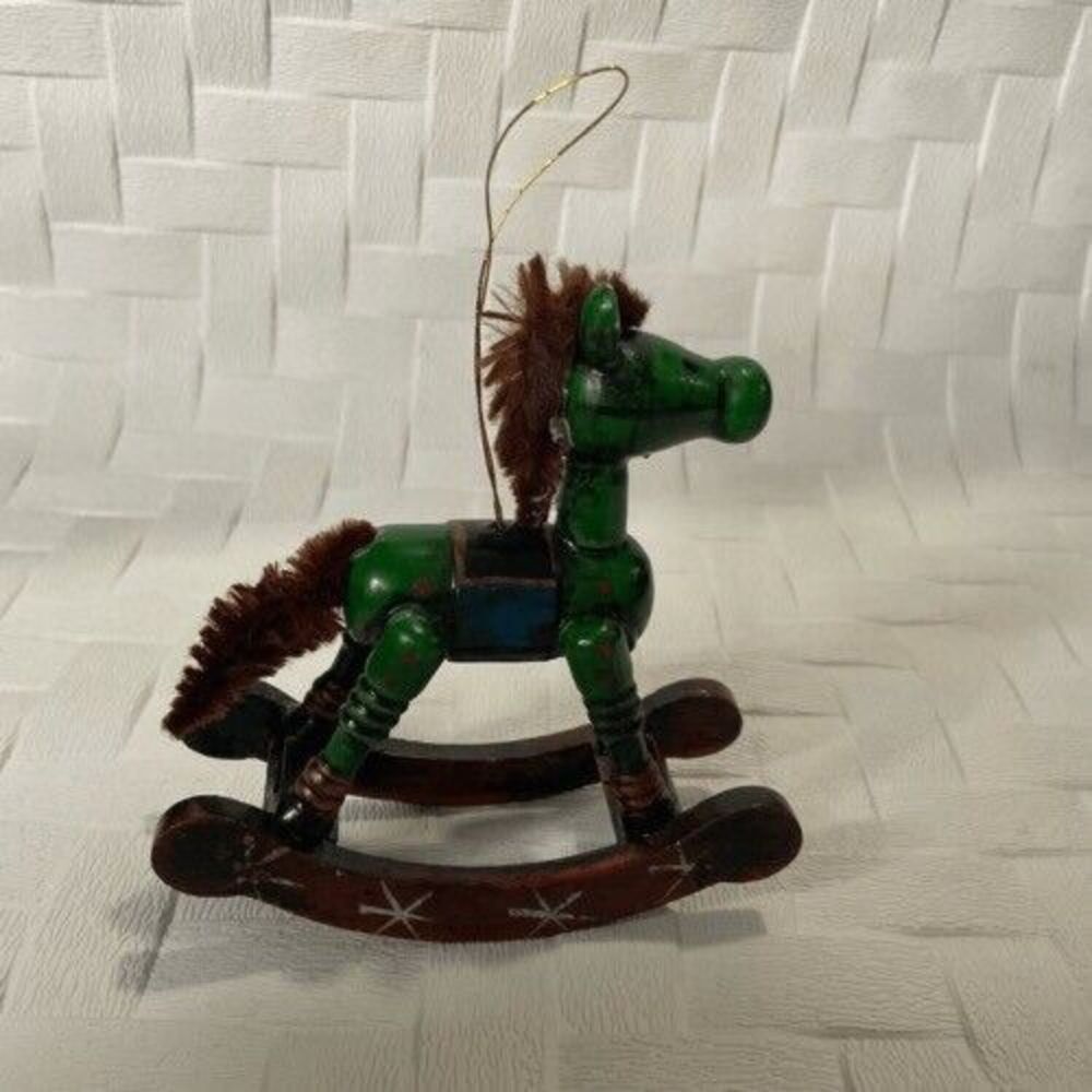 VTG Enesco Wooden Christmas‎ Decor Rocking Horse Shelf Decor Collectible 4"X3.5"
